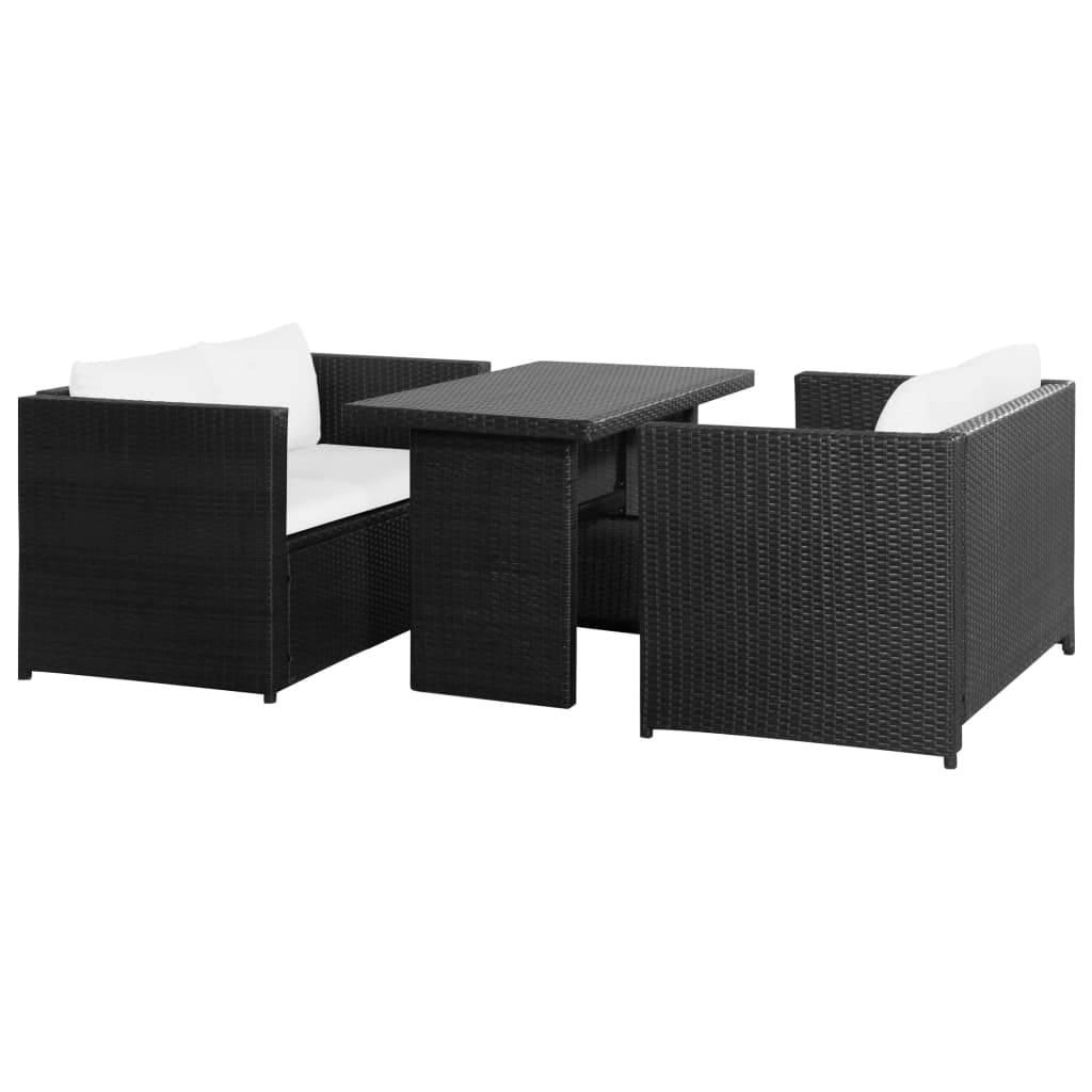 Helloshop26 - Salon de jardin meuble d'extérieur ensemble de mobilier 3 pièces avec coussins résine tressée noir - Image 1
