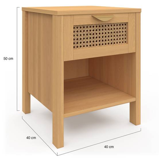Lot de 2 tables de chevet EDHEN 1 tiroir avec niche cannage et bois - Image 4
