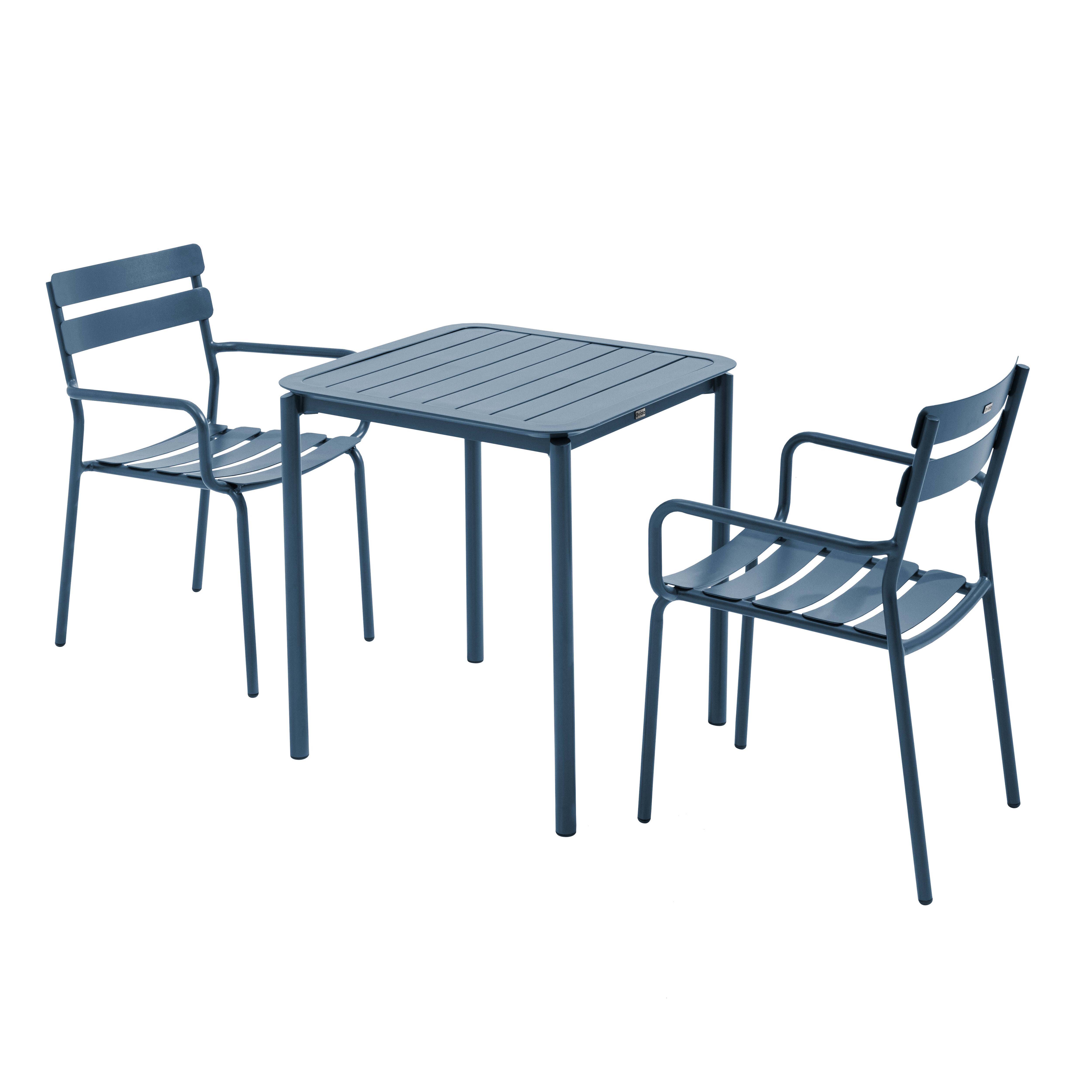 Oviala - Ensemble table de terrasse 70cm et 2 fauteuils bleu foncé Almada - Oviala - Image 1