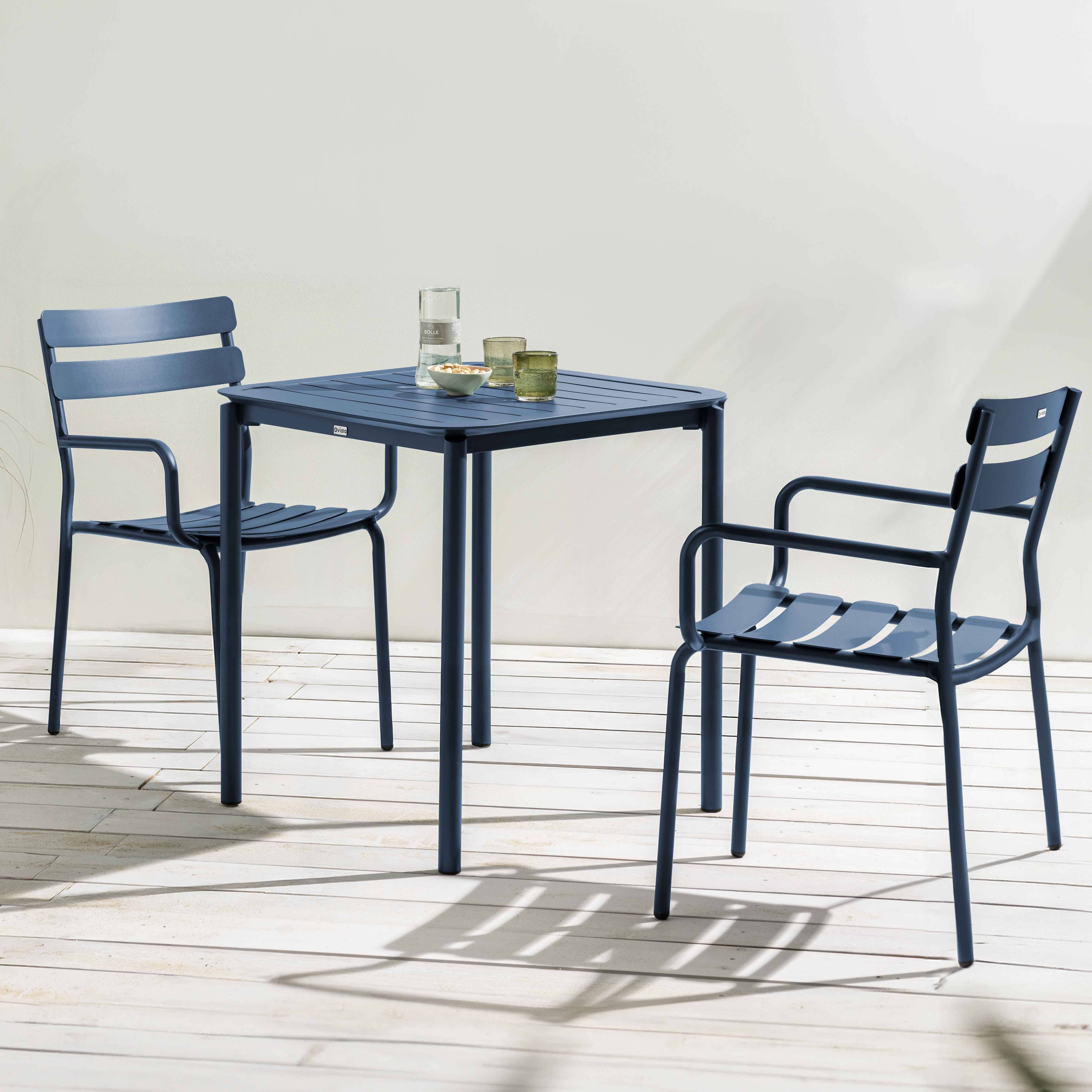 Oviala - Ensemble table de terrasse 70cm et 2 fauteuils bleu foncé Almada - Oviala - Image 2