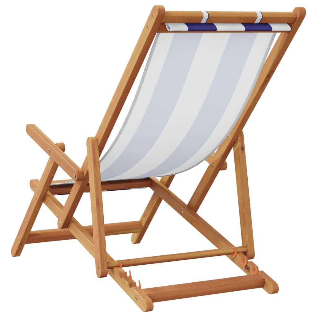Maison Chic - Chaise de plage pliable - Bain de soleil - Transat bleu et blanc bois d'eucalyptus/tissu HL80 - Image 6