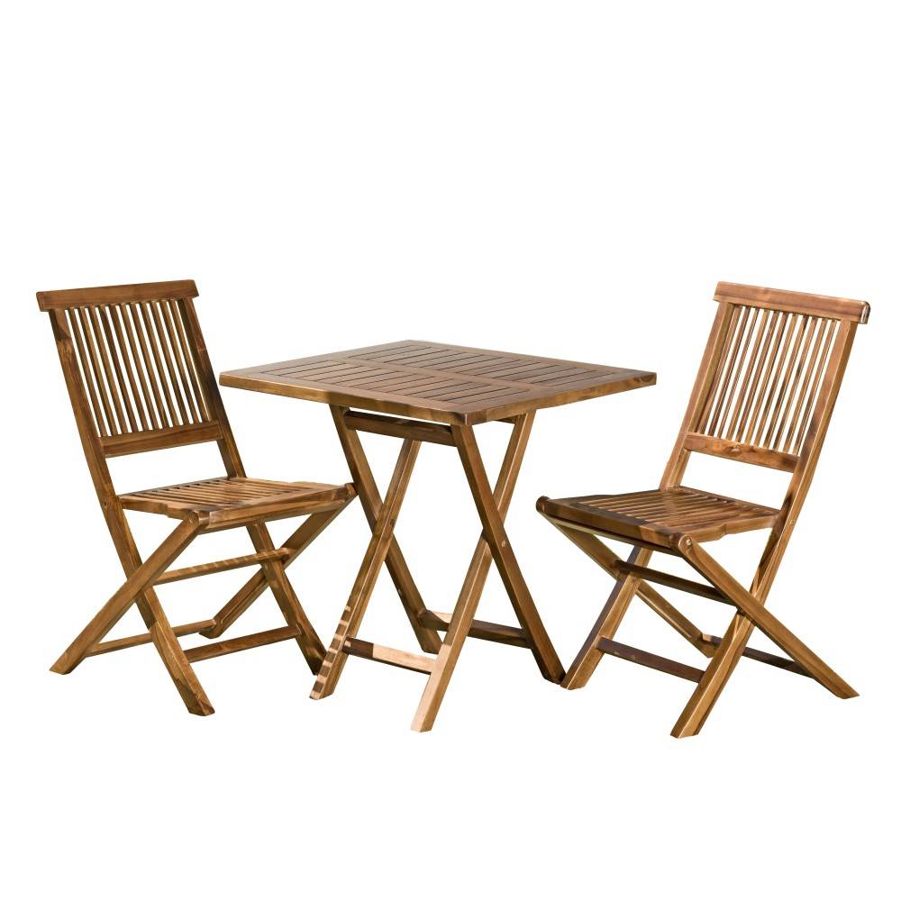 Macabane - MAEVA - Ensemble de jardin bois teck huilé table 70x70cm + 2 chaises - Image 1