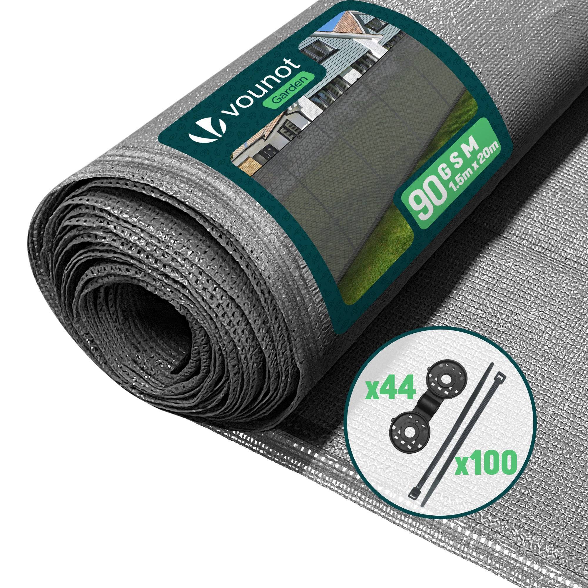 Vounot - Brise vue occultant en HDPE 90g/m² 1.5x20m avec attaches de fixation gris - Image 1
