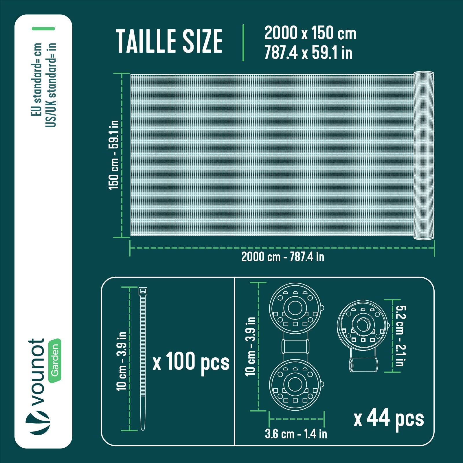 Vounot - Brise vue occultant en HDPE 90g/m² 1.5x20m avec attaches de fixation gris - Image 3