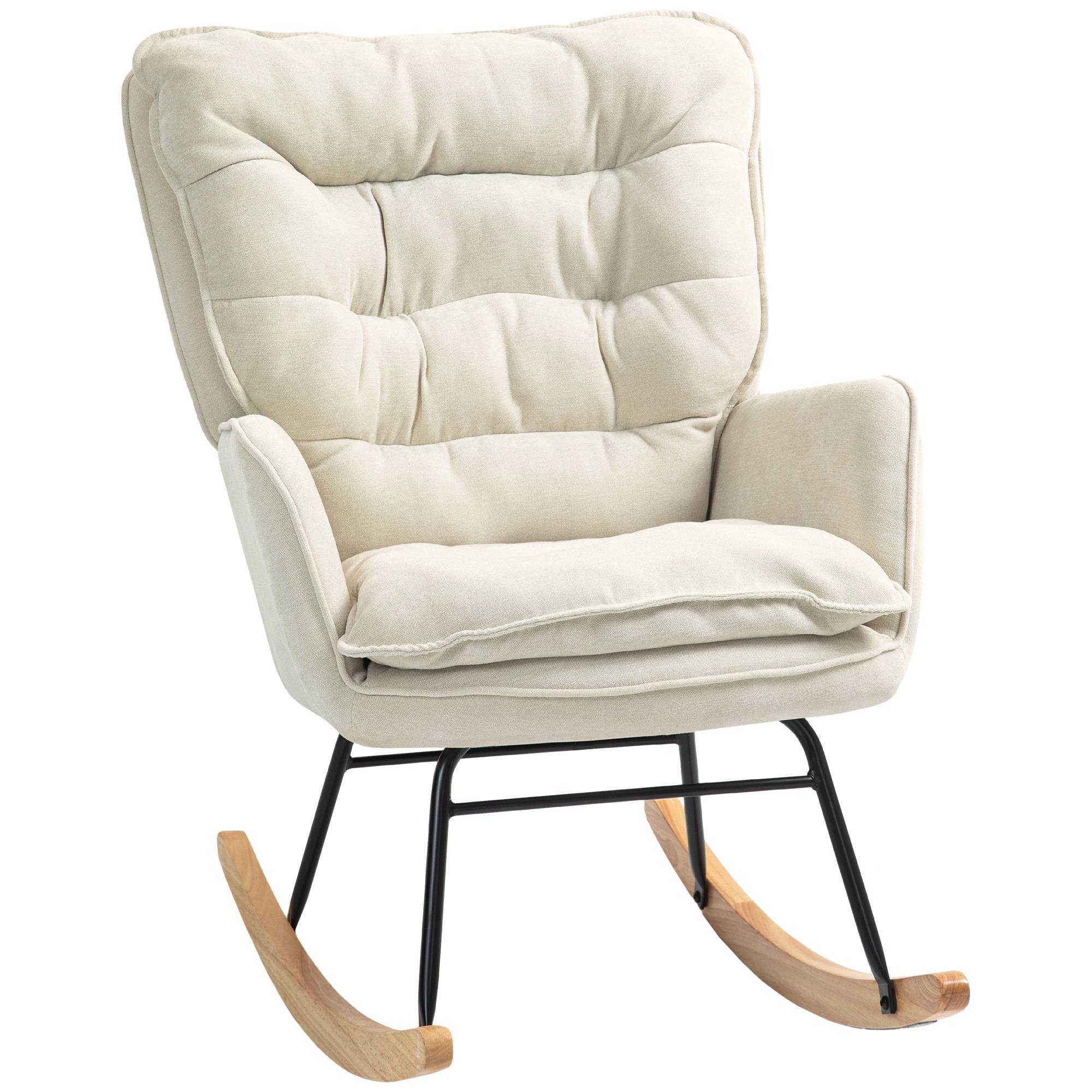Sans Marque - Fauteuil à bascule, rocking chair en chenille, dossier et assise larges rembourrés, accoudoirs, 71 x 98,5 x 97 cm, beige - Image 2