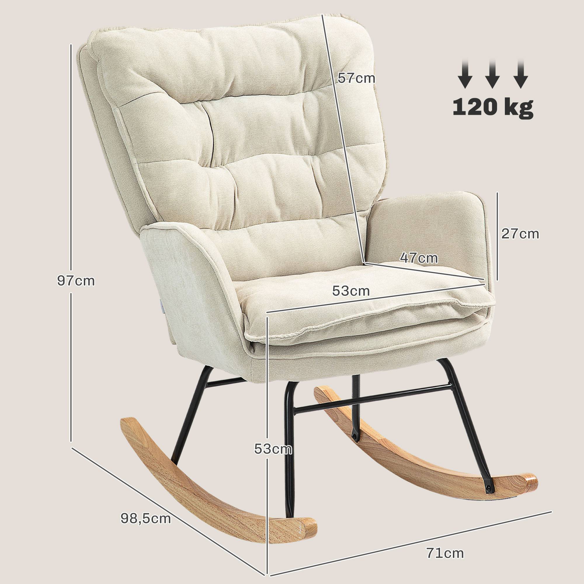 Sans Marque - Fauteuil à bascule, rocking chair en chenille, dossier et assise larges rembourrés, accoudoirs, 71 x 98,5 x 97 cm, beige - Image 5