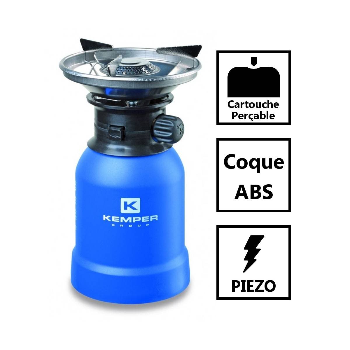 Réchaud gaz 2200W Coque ABS Piezo + 4 cartouches de gaz 190gr KEMPER - Image 2