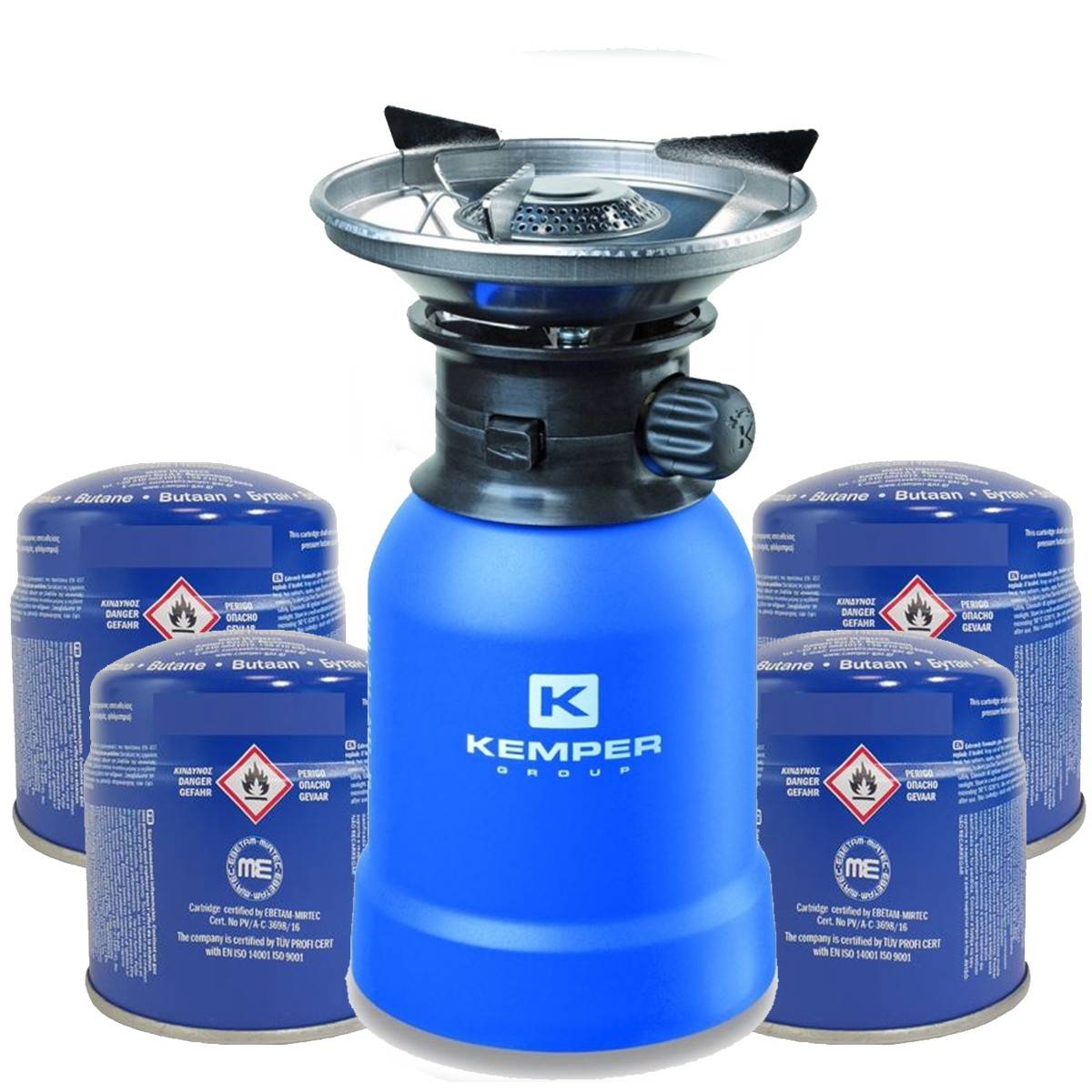 Réchaud gaz 2200W Coque ABS Piezo + 4 cartouches de gaz 190gr KEMPER - Image 1
