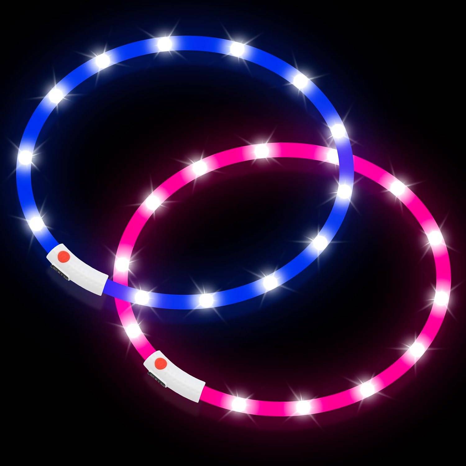 Colliers lumineux pour chien - Lot de 2 colliers LED rechargeables et clignotants pour promenades nocturnes (rose et bleu)-Lytech - Image 1