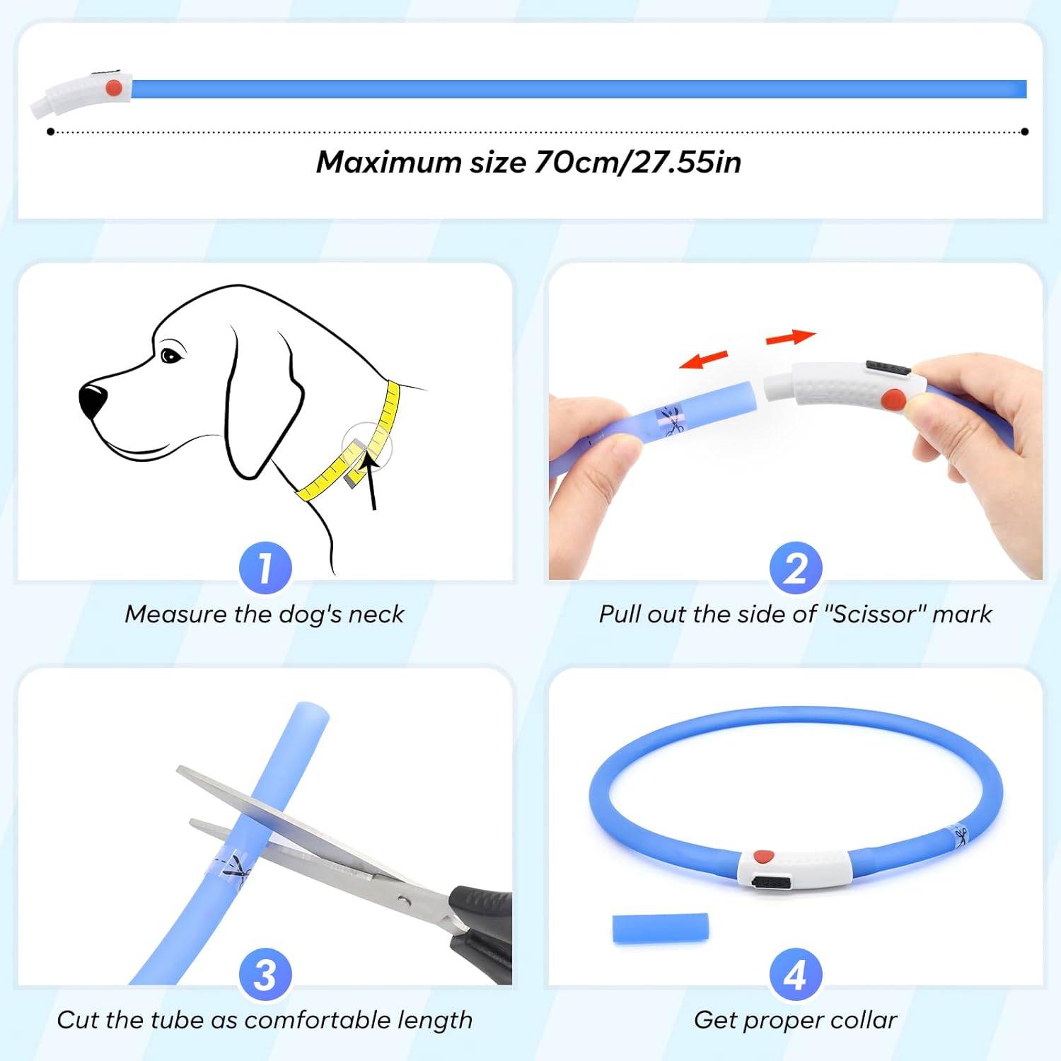 Colliers lumineux pour chien - Lot de 2 colliers LED rechargeables et clignotants pour promenades nocturnes (rose et bleu)-Lytech - Image 2