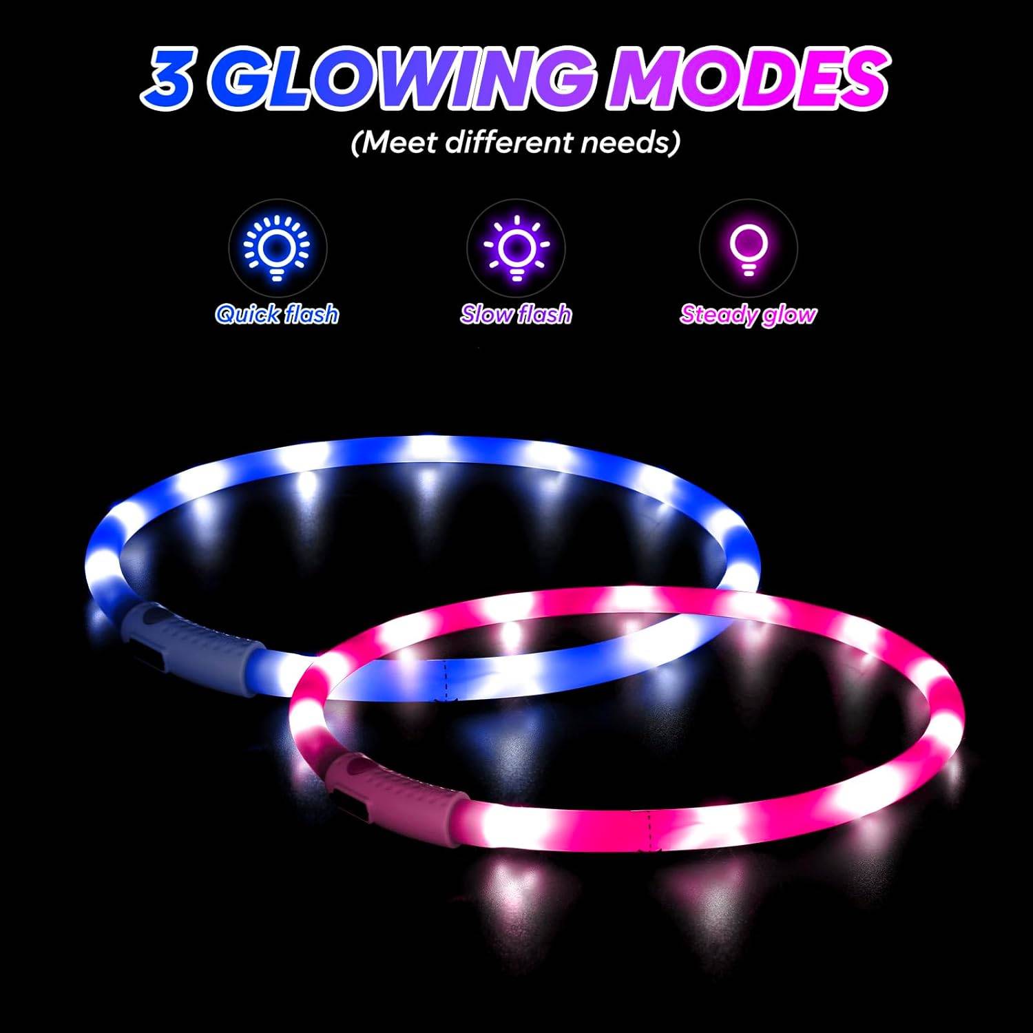 Colliers lumineux pour chien - Lot de 2 colliers LED rechargeables et clignotants pour promenades nocturnes (rose et bleu)-Lytech - Image 4