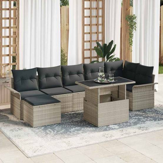 Salon de jardin modulable 8 pcs pour 7 personnes avec pouf Gris clair – ComfortXL Outdoor Living - Image 1