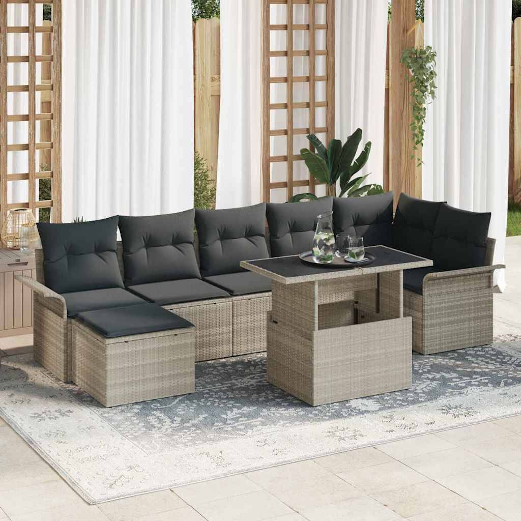 Salon de jardin modulable 8 pcs pour 7 personnes avec pouf Gris clair – ComfortXL Outdoor Living - Image 1