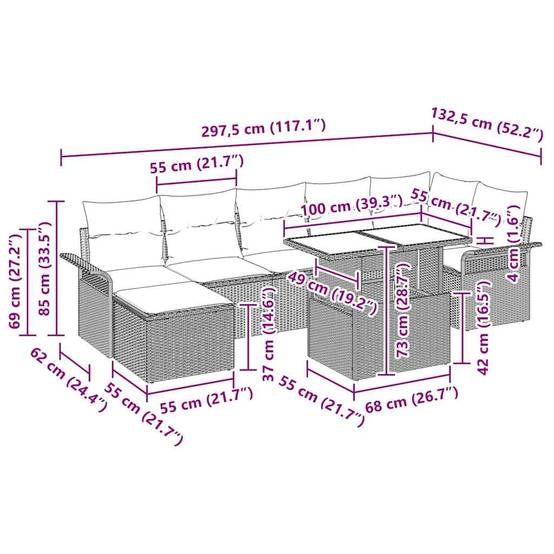 Salon de jardin modulable 8 pcs pour 7 personnes avec pouf Gris clair – ComfortXL Outdoor Living - Image 4