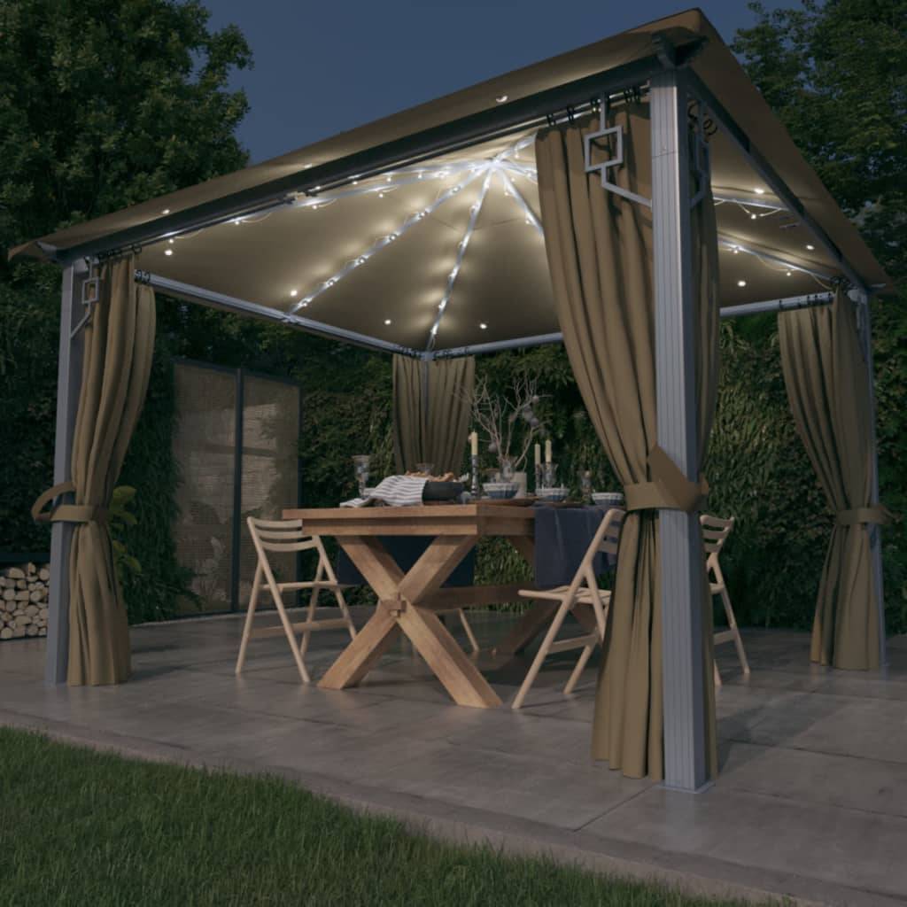 Tonnelle Aluminium Taupe avec Rideaux et LED 3 x 3 x 2.7 cm - PANGIVO - Image 1
