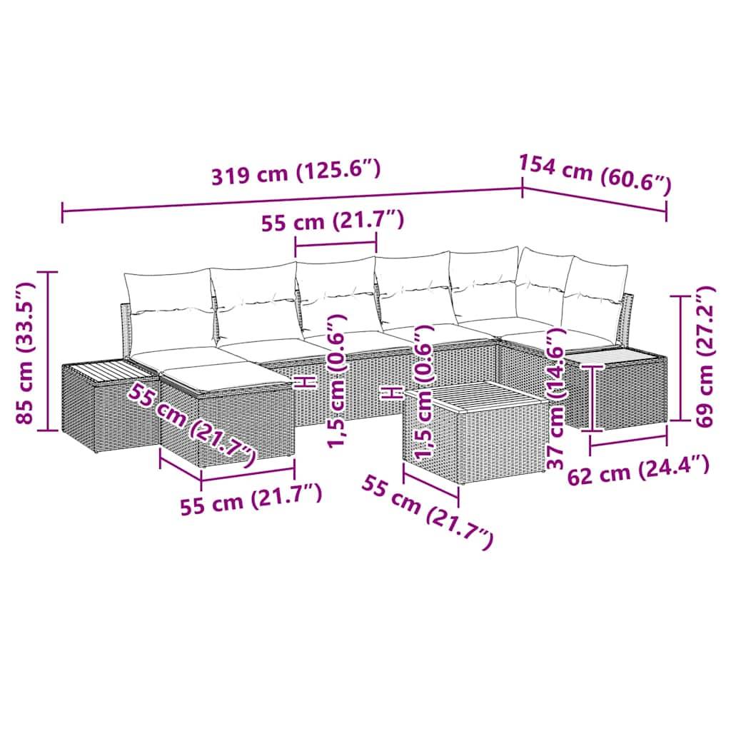 Salon de jardin modulable 8 pcs en polyrotin avec table et coussins Gris – ComfortXL Outdoor Living - Image 8