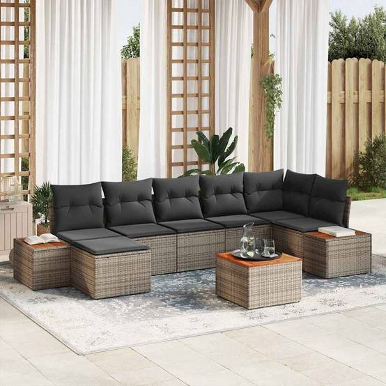 Salon de jardin modulable 8 pcs en polyrotin avec table et coussins Gris – ComfortXL Outdoor Living - Image 1