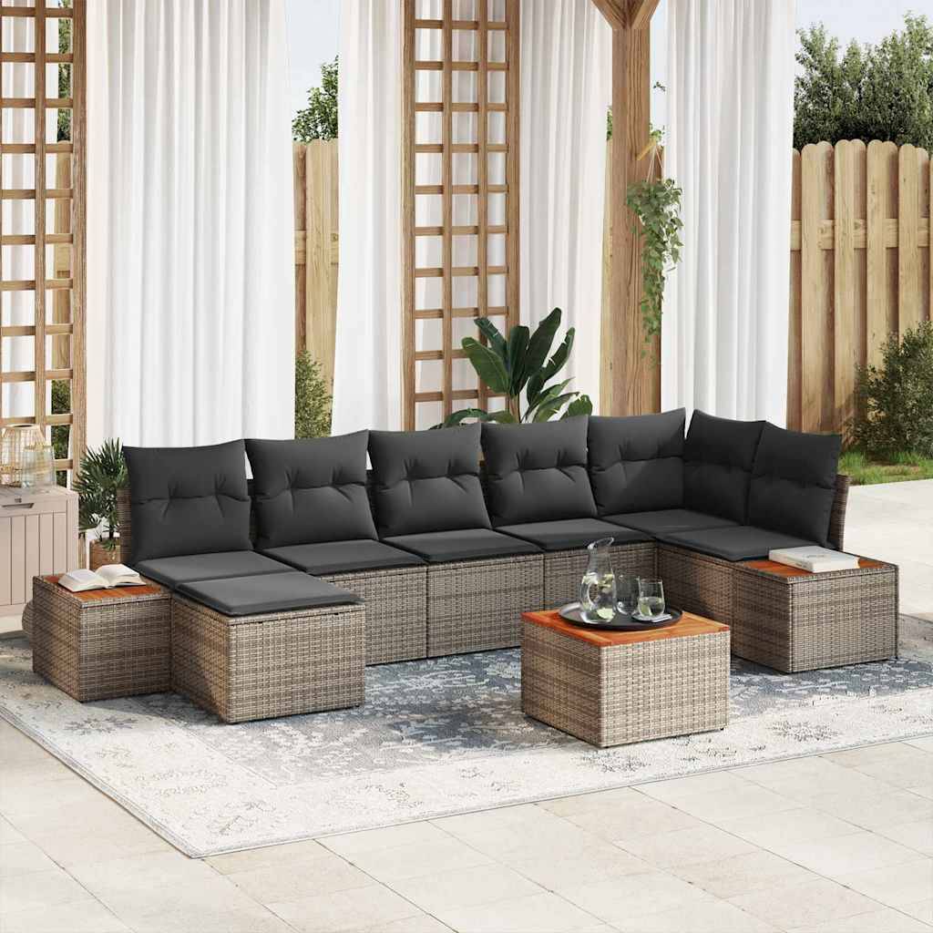 Salon de jardin modulable 8 pcs en polyrotin avec table et coussins Gris – ComfortXL Outdoor Living - Image 1
