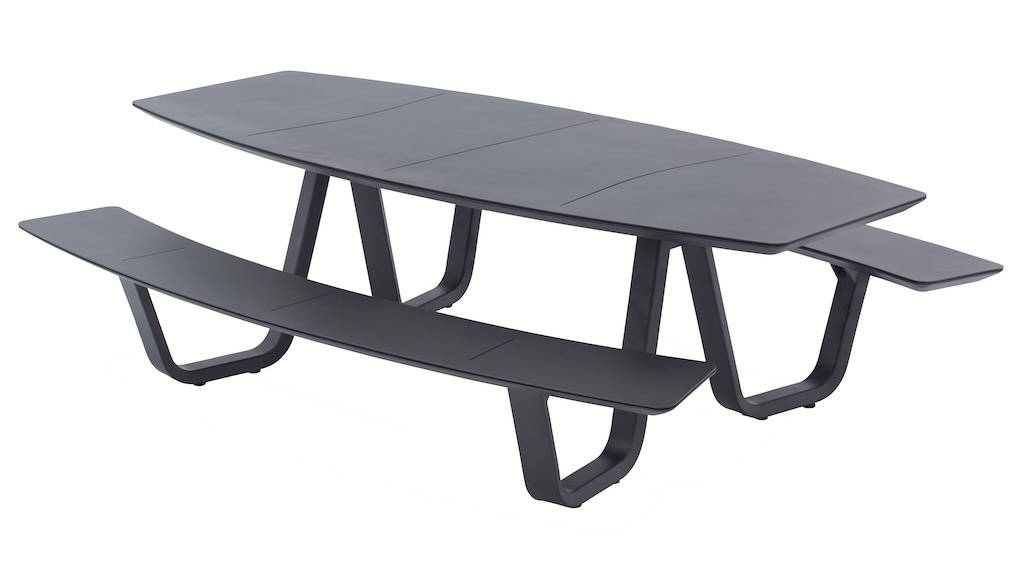 Proloisirs - Set repas PICNIC CURV – 1 table 180 x 72 cm + 2 bancs – Aluminium époxy graphite