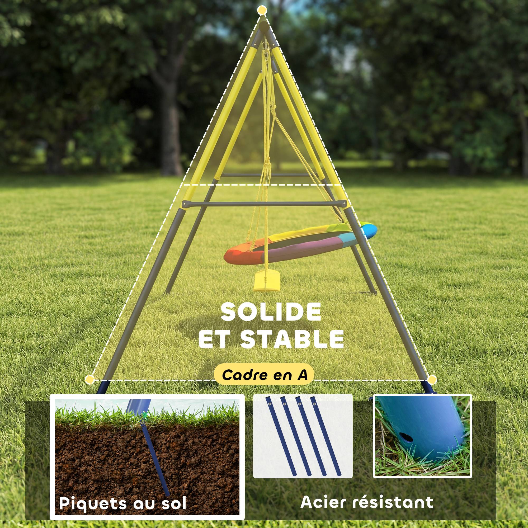 Balançoire portique pour enfant avec double balancelles, cordes réglables, cadre en acier, pour 3-8 ans, multicolore - Image 7