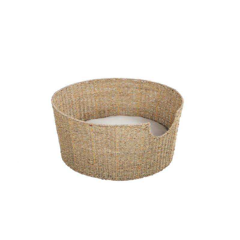 Panier rond ATHENA pour chien et chat en jonc de mer coussin écru Beau Rivage - Image 3