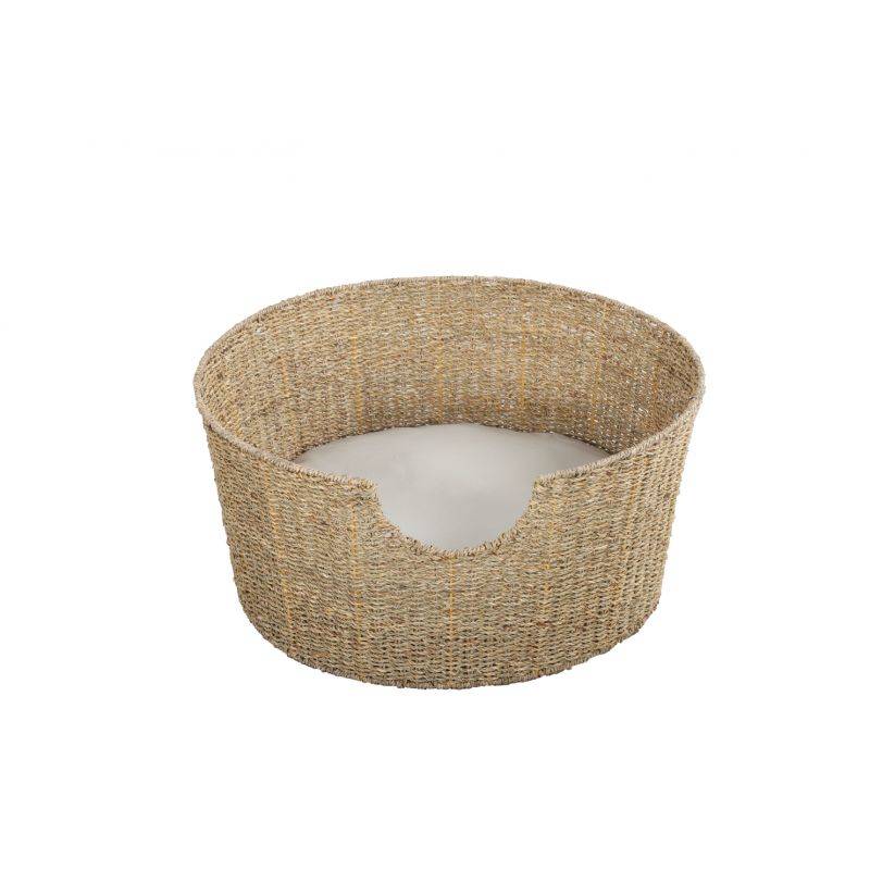 Panier rond ATHENA pour chien et chat en jonc de mer coussin écru Beau Rivage - Image 1