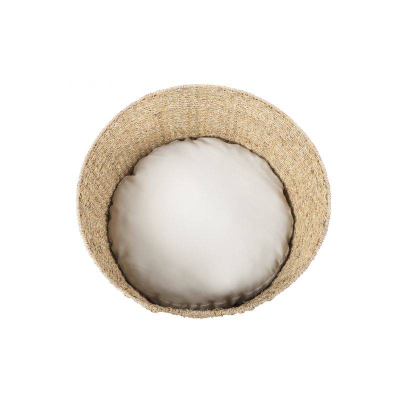 Panier rond ATHENA pour chien et chat en jonc de mer coussin écru Beau Rivage - Image 4