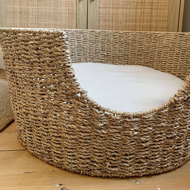 Panier rond ATHENA pour chien et chat en jonc de mer coussin écru Beau Rivage - Image 8