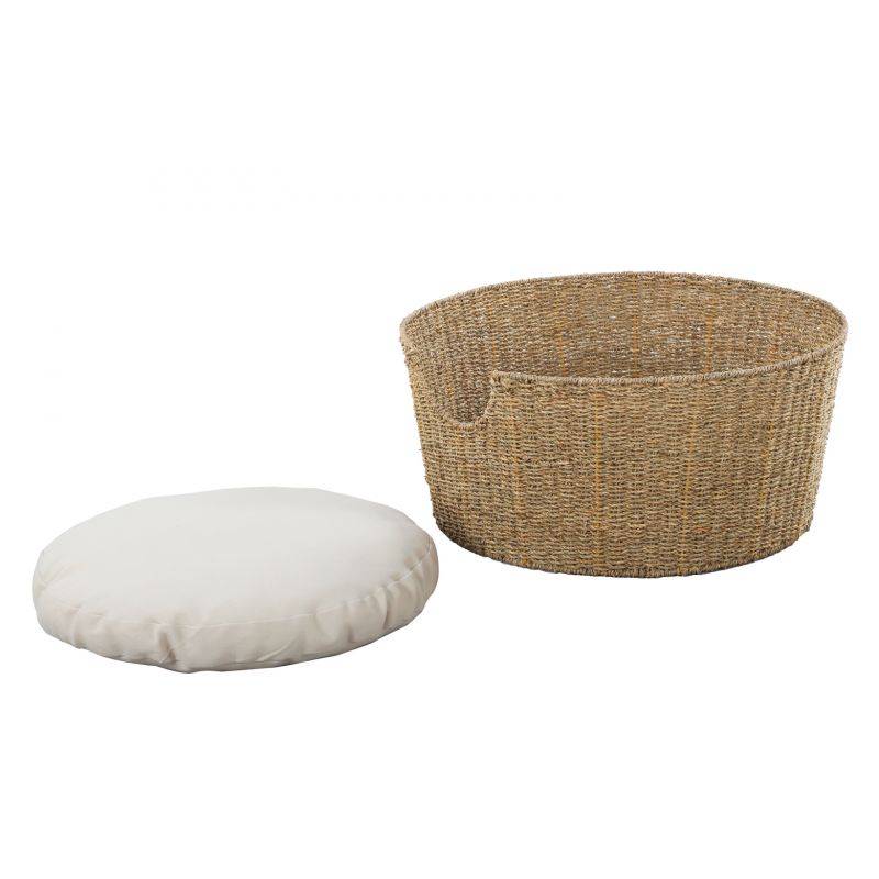 Panier rond ATHENA pour chien et chat en jonc de mer coussin écru Beau Rivage - Image 7