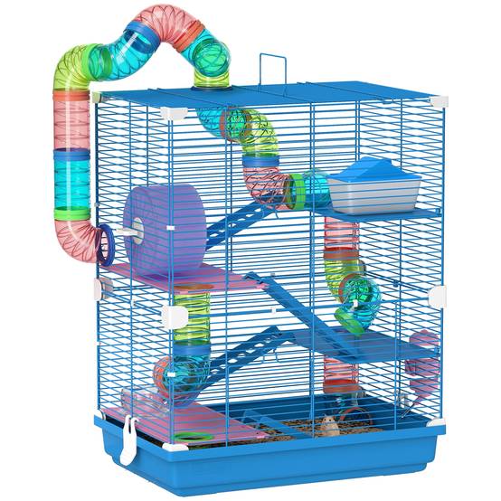 Cage hamster métal pour appartement avec tubes 46x58cm Bleu - ComfortXL Outdoor Living - Image 1