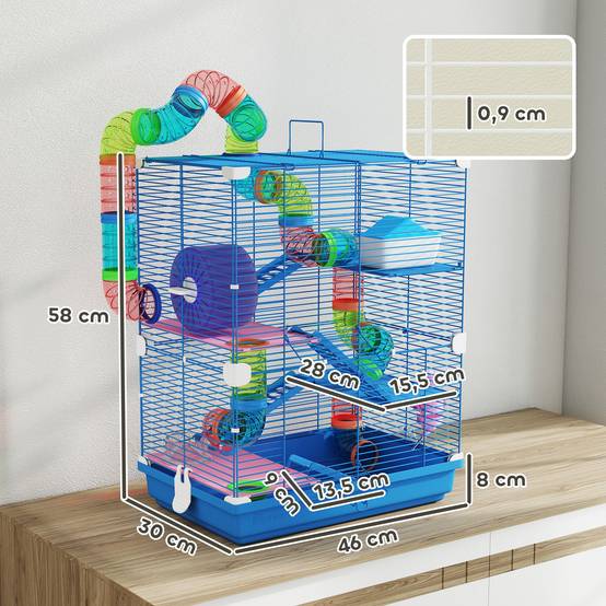 Cage hamster métal pour appartement avec tubes 46x58cm Bleu - ComfortXL Outdoor Living - Image 5