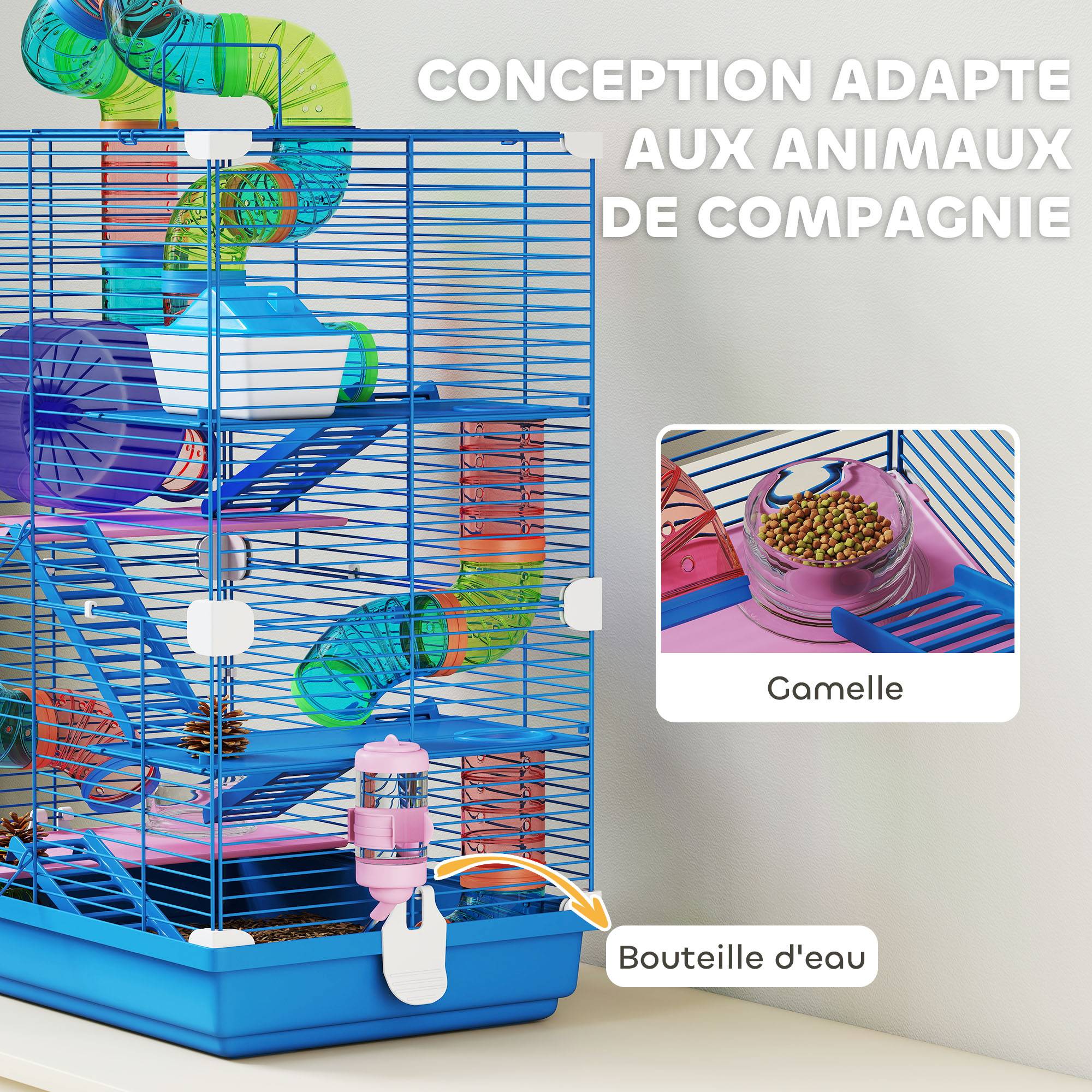 Cage hamster métal pour appartement avec tubes 46x58cm Bleu - ComfortXL Outdoor Living - Image 7