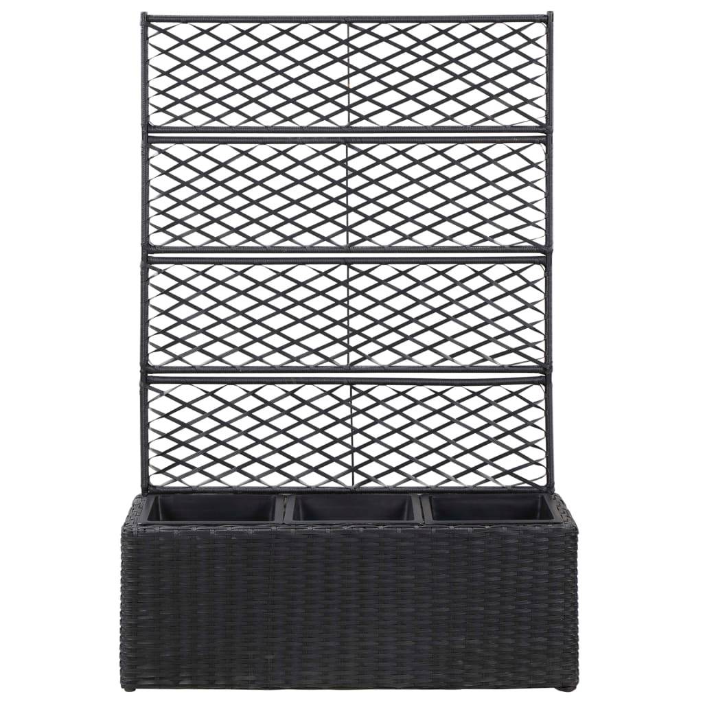 Jardinière lit surélevé plantes fleurs jardin en treillis 3 pots 83 x 30 x 130cm résine tressée noir - Image 2