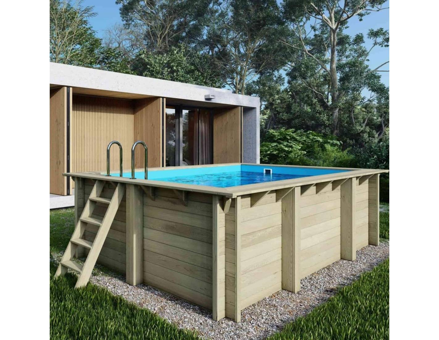 Altanka - Piscine hors sol en bois AQUA 4.65 x 2.85 - H.1.24 m, bleu pâle, fixations à visser - BAS7306OSPL - ALTANKA - Image 2