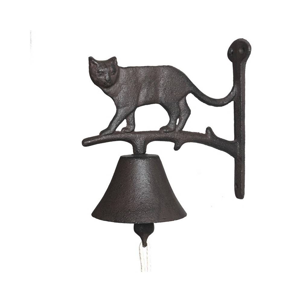 Cloche surmontée d'un chat en fonte marron 18 x 20 cm Chemin de campagne - Image 1