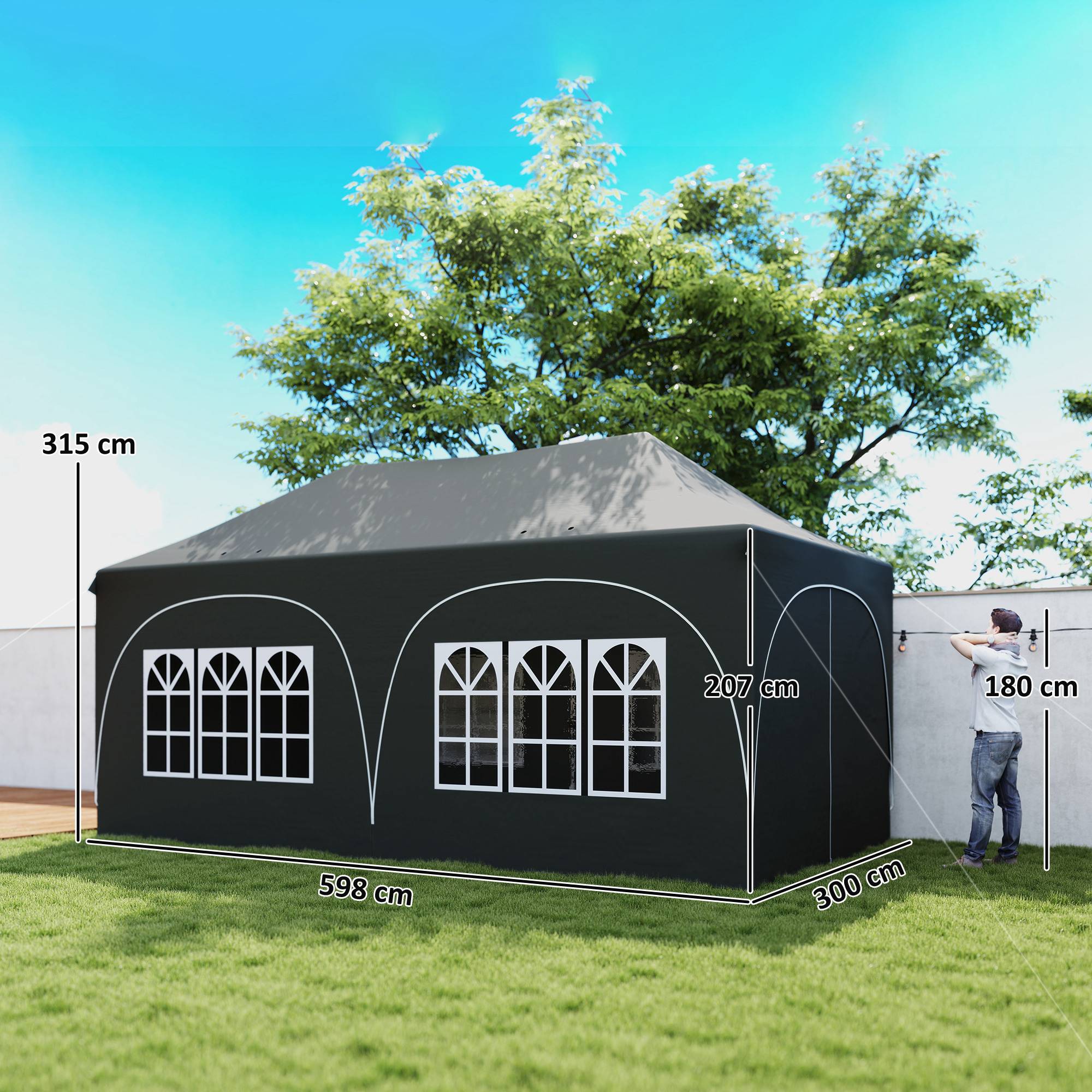 Tonnelle pliante barnum imperméable anti-UV 6 parois latérales 6 sacs de sable 12 trous de drainage 3x6m gris - Image 5