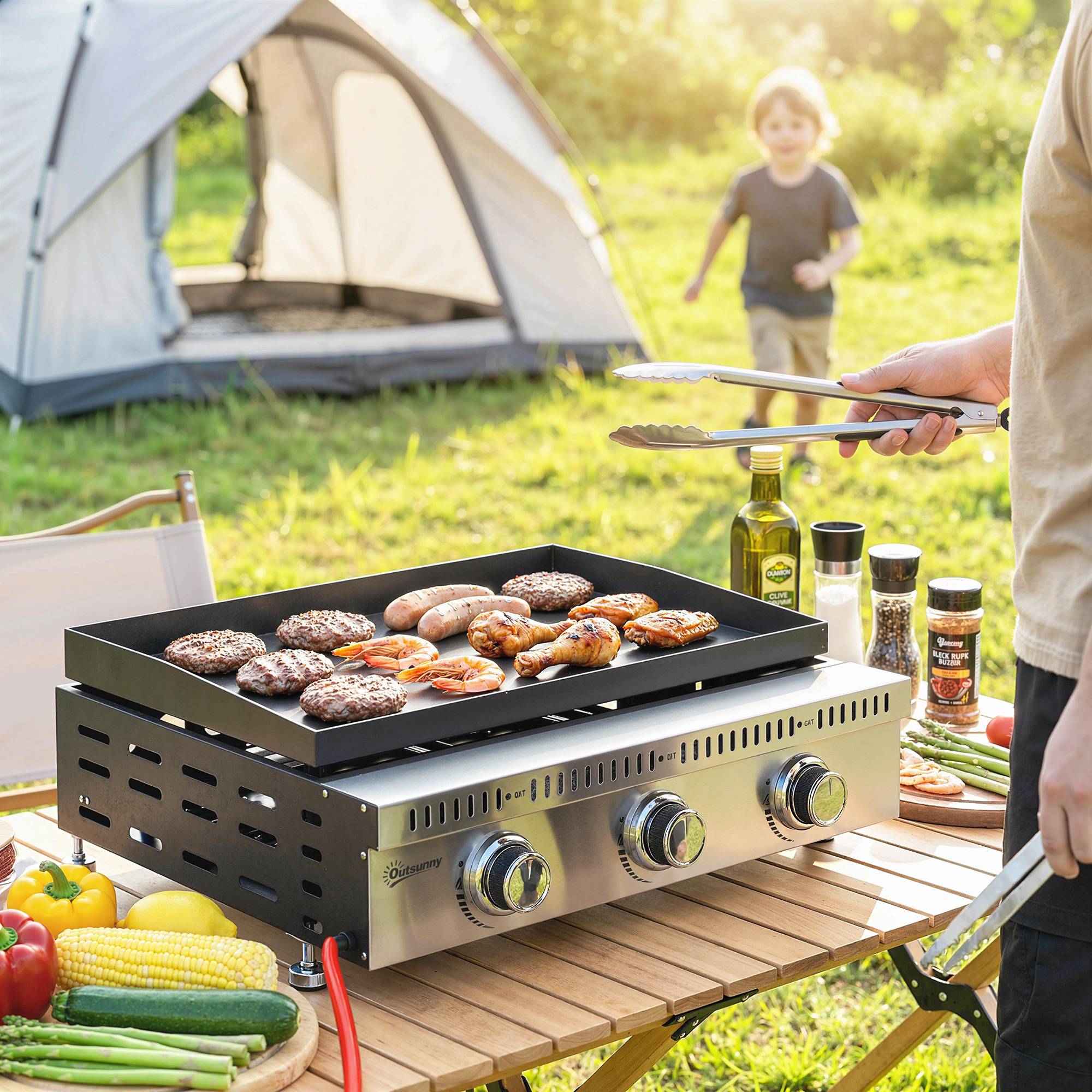 Barbecue à gaz portable de table avec bac récupérateur de graisse, noir. - Image 4