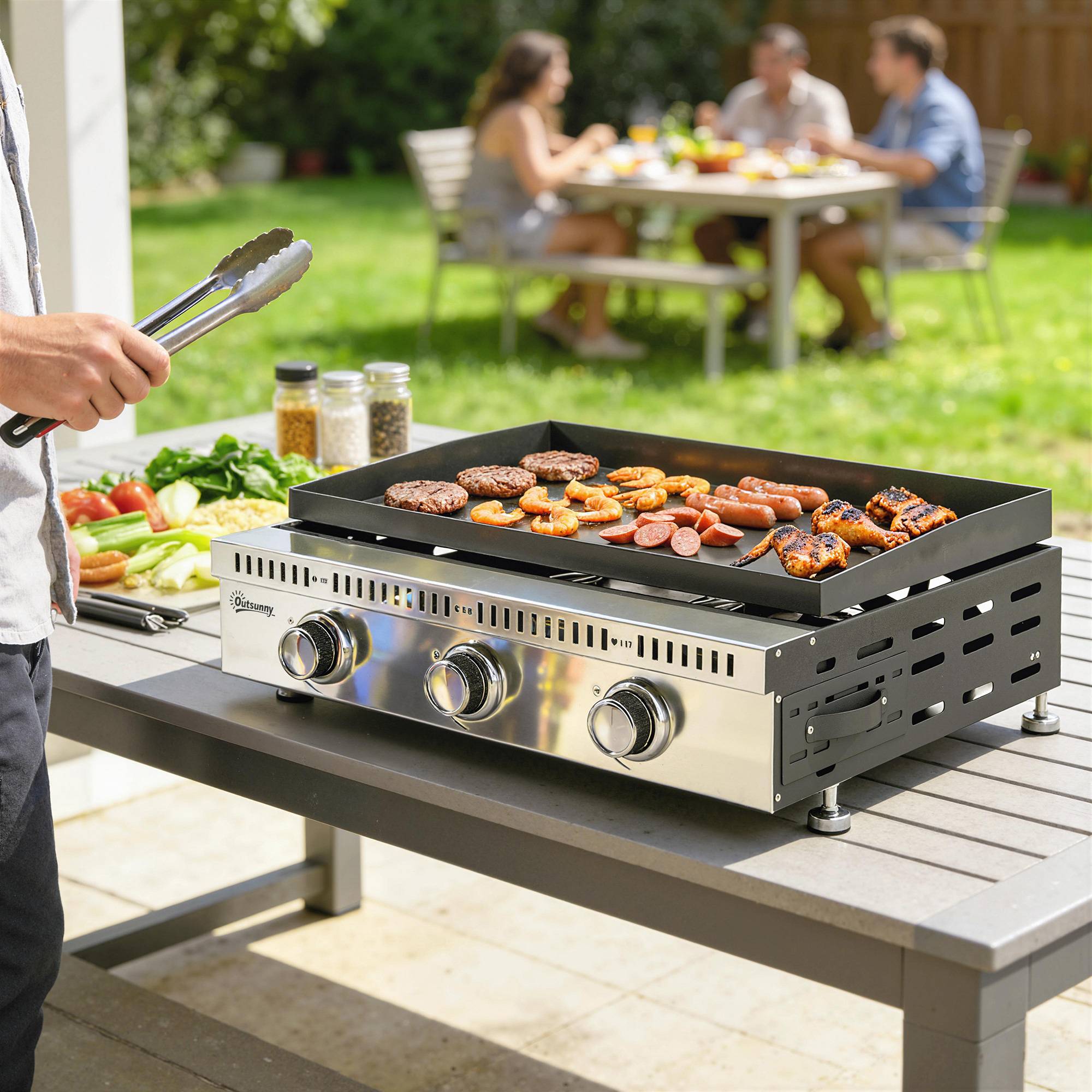 Barbecue à gaz portable de table avec bac récupérateur de graisse, noir. - Image 3