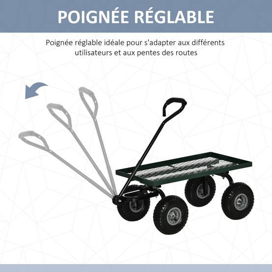 Chariot de transport acier robuste travaux extérieurs charges lourdes 94x48x100cm vert - ComfortXL Outdoor Living - Image 6