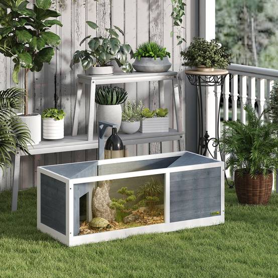 Abri Tortue Terrestre Bois Sapin Observation Toit Ouvrant 120x50x40cm Gris - ComfortXL Outdoor Living - Image 3
