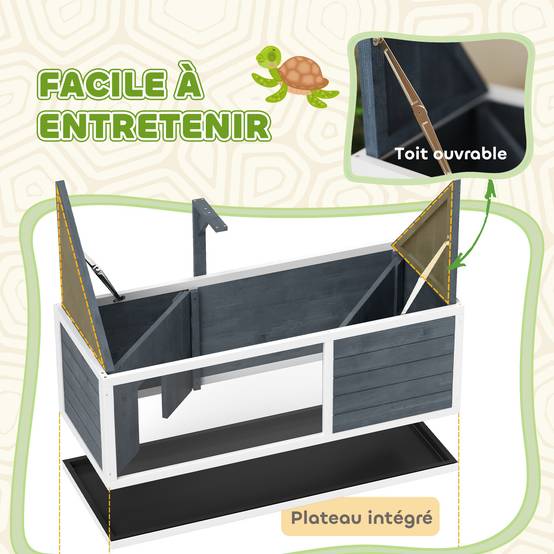 Abri Tortue Terrestre Bois Sapin Observation Toit Ouvrant 120x50x40cm Gris - ComfortXL Outdoor Living - Image 8