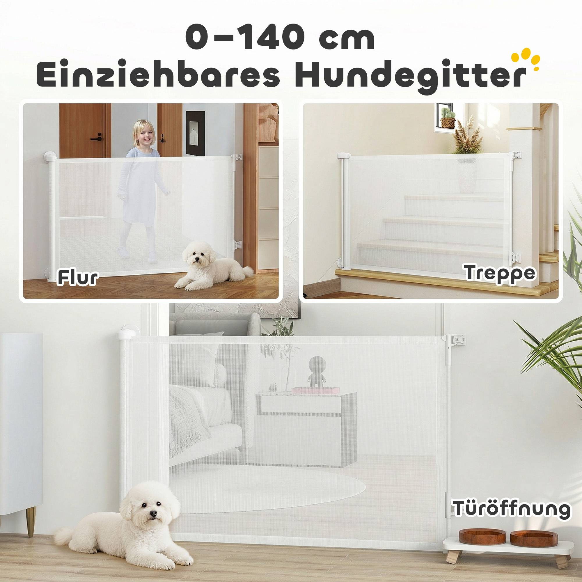Sans Marque - Barrière extensible 0-140 cm pour animaux, usage à une main, pour escaliers et portes, blanc - Image 6