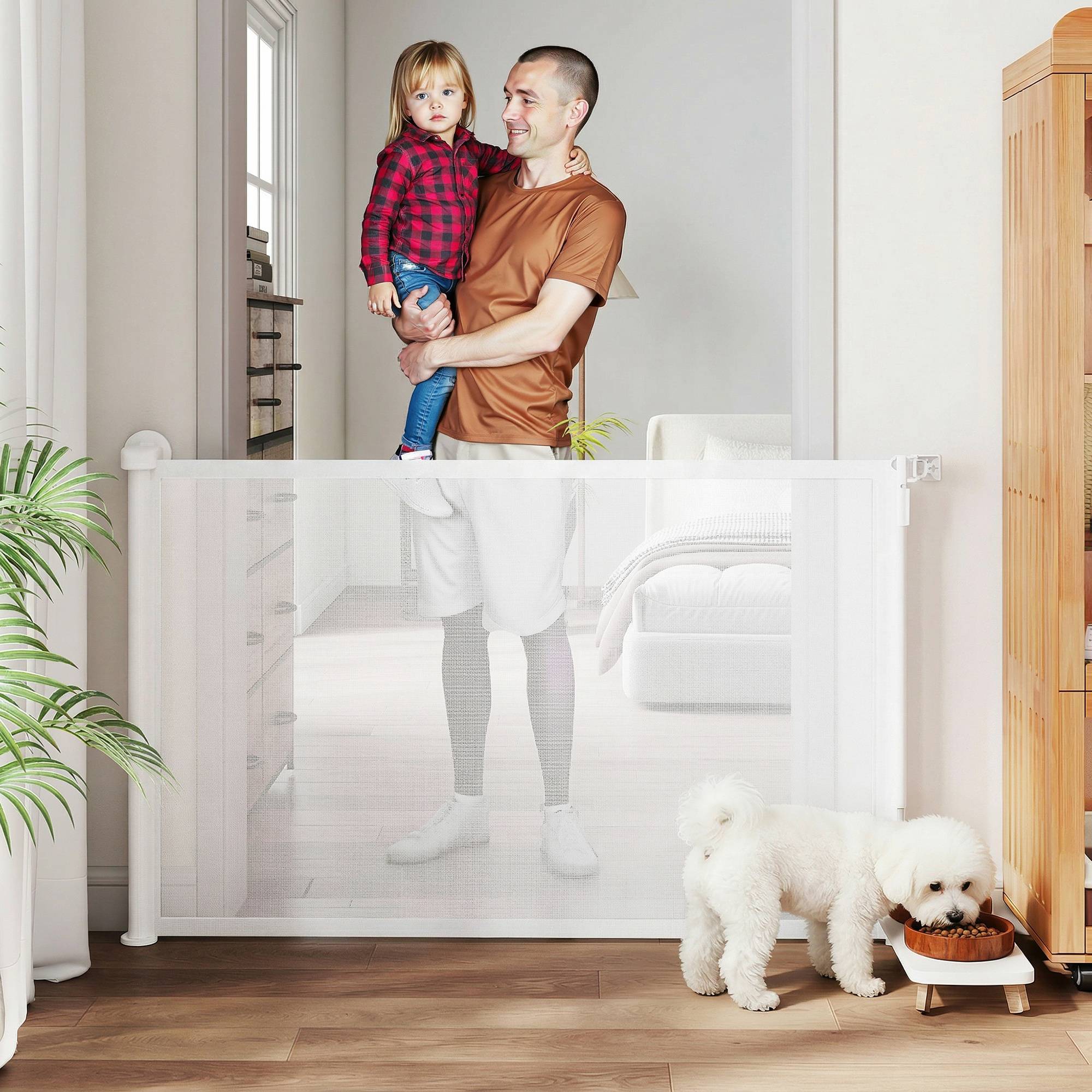 Sans Marque - Barrière extensible 0-140 cm pour animaux, usage à une main, pour escaliers et portes, blanc - Image 3