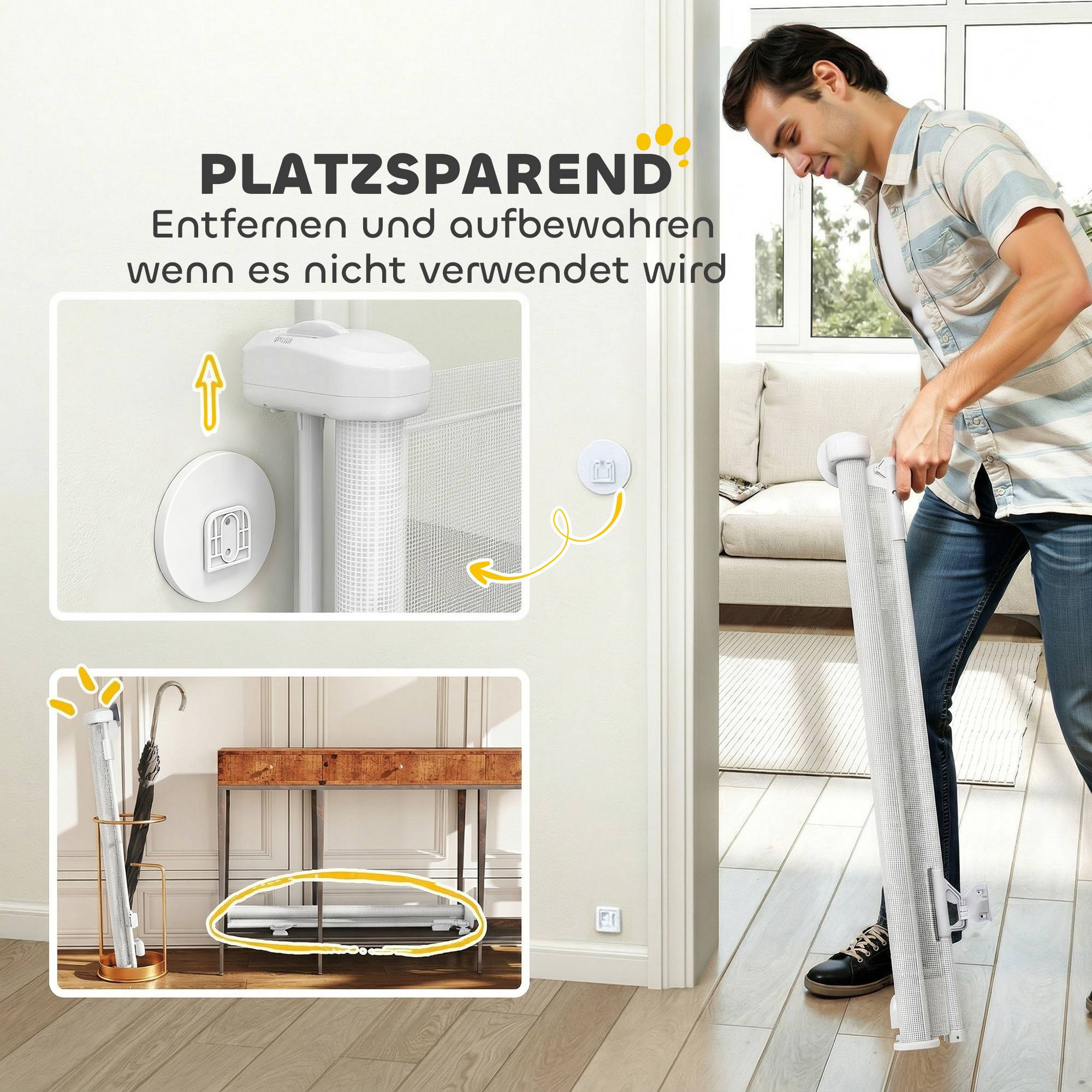 Sans Marque - Barrière extensible 0-140 cm pour animaux, usage à une main, pour escaliers et portes, blanc - Image 10