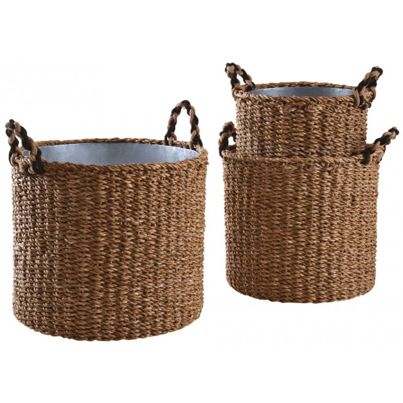 Aubry Gaspard - Grand cache pot en jonc et métal diam 44 cm - Aubry Gaspard