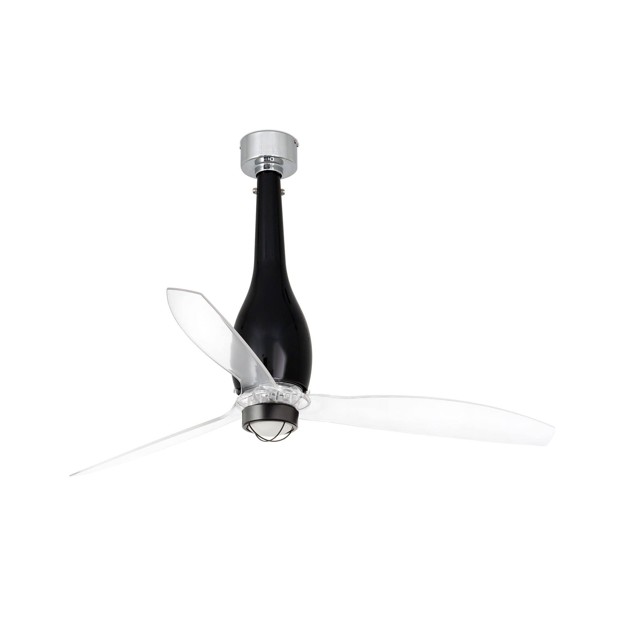 Ventilateur plafond 1280 mm acier et verre noir brillant pales transparentes - Image 2
