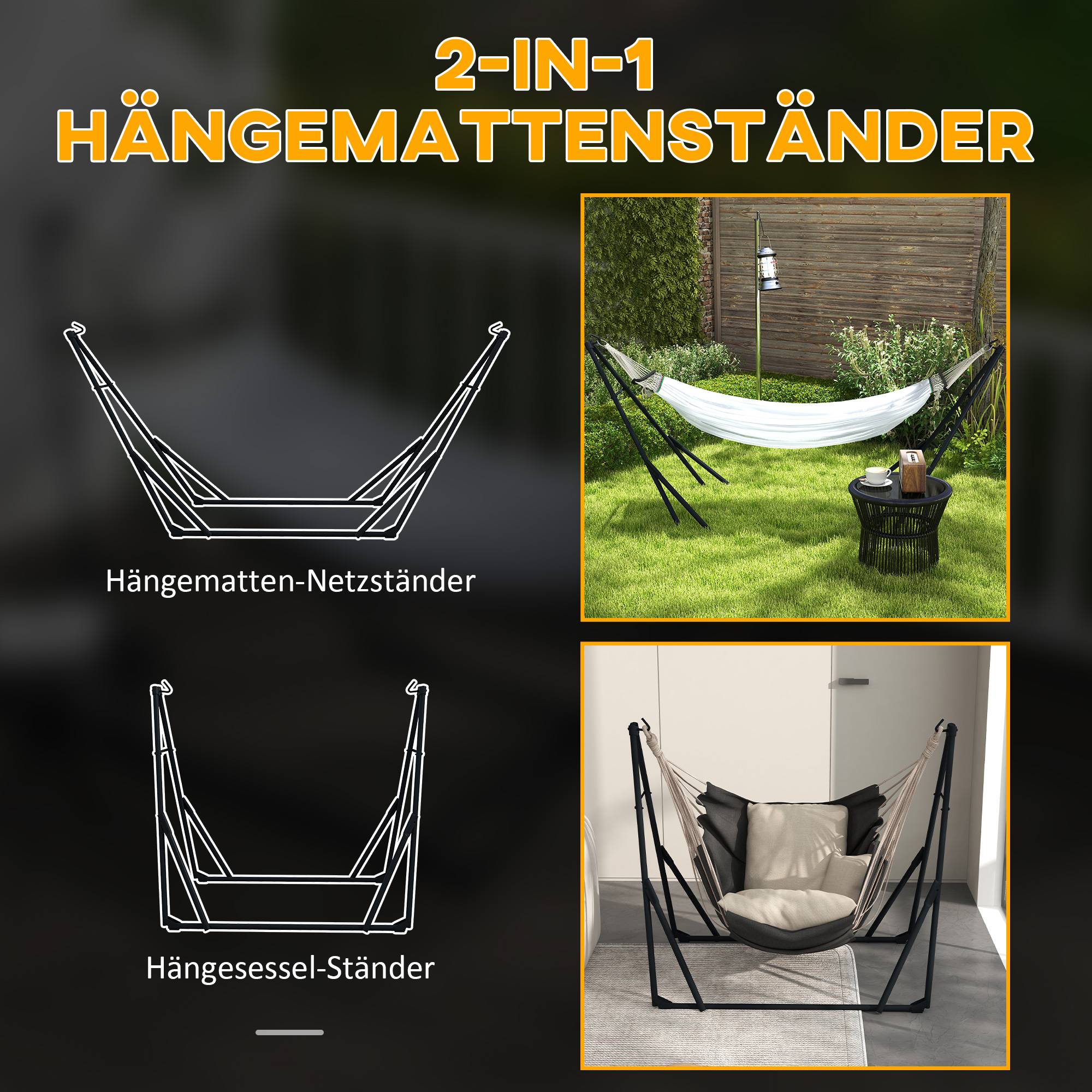 Support hamac 2-en-1 métal extérieur avec toile nylon pliable 263x89cm blanc - ComfortXL Outdoor Living - Image 6