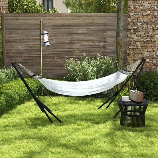 Support hamac 2-en-1 métal extérieur avec toile nylon pliable 263x89cm blanc - ComfortXL Outdoor Living - Image 4