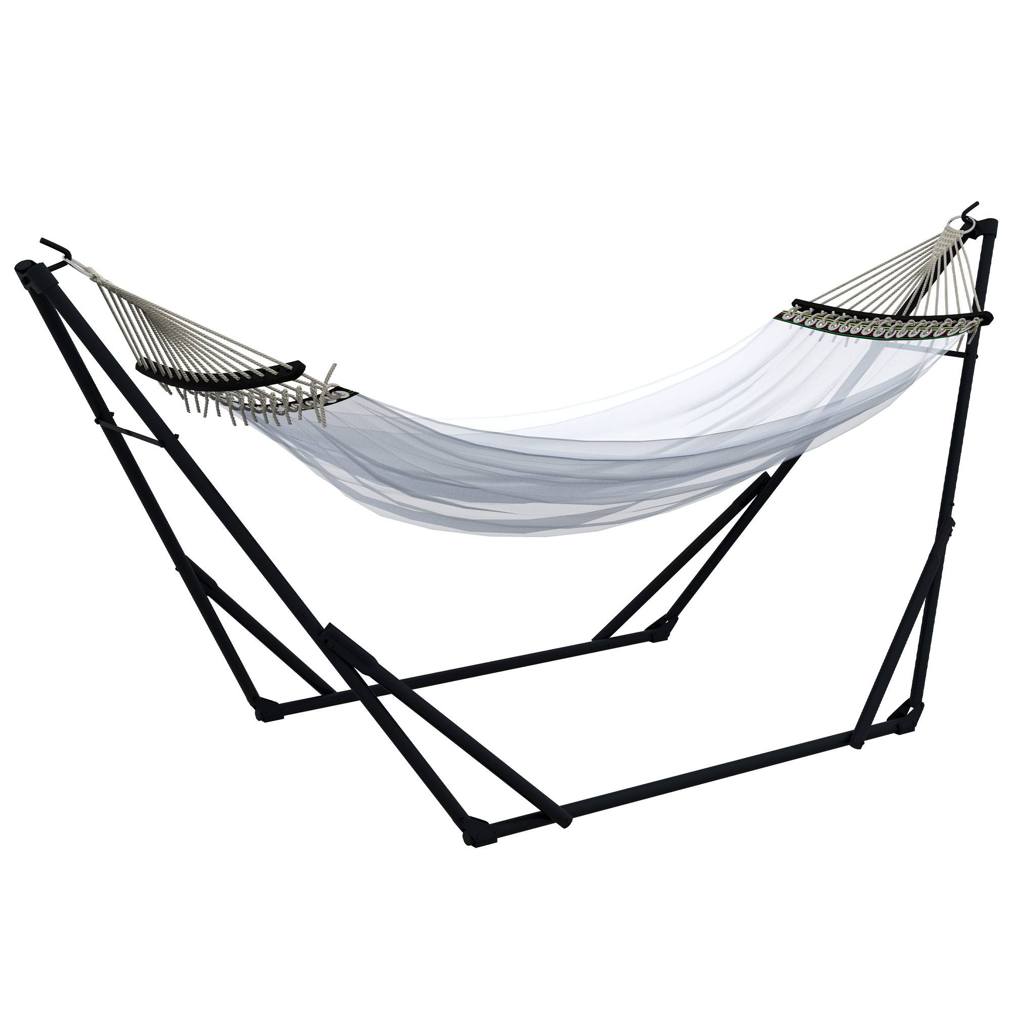 Support hamac 2-en-1 métal extérieur avec toile nylon pliable 263x89cm blanc - ComfortXL Outdoor Living - Image 2