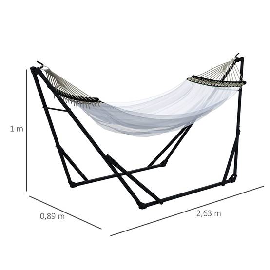 Support hamac 2-en-1 métal extérieur avec toile nylon pliable 263x89cm blanc - ComfortXL Outdoor Living - Image 5